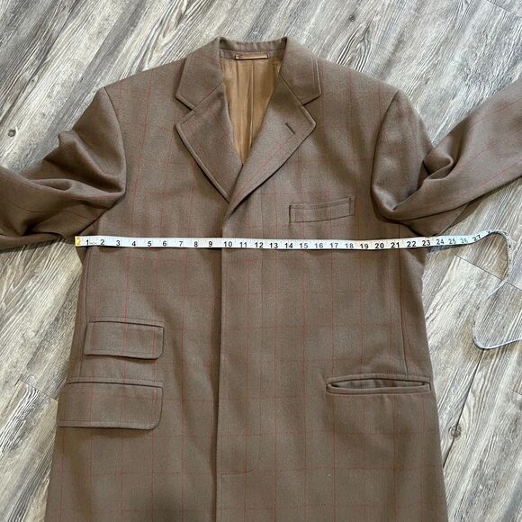 Façonnable Made in Italy Virgin Wool Brown Windowpane Overcoat Men’s Size 52R Eu - Picture 5 of 13